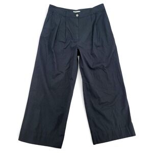 LOFT Womens 16 Wide Leg Pants Cotton Black High Rise Cropped Trouser